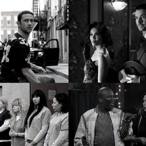 collage of black and white stills from various Netflix shows