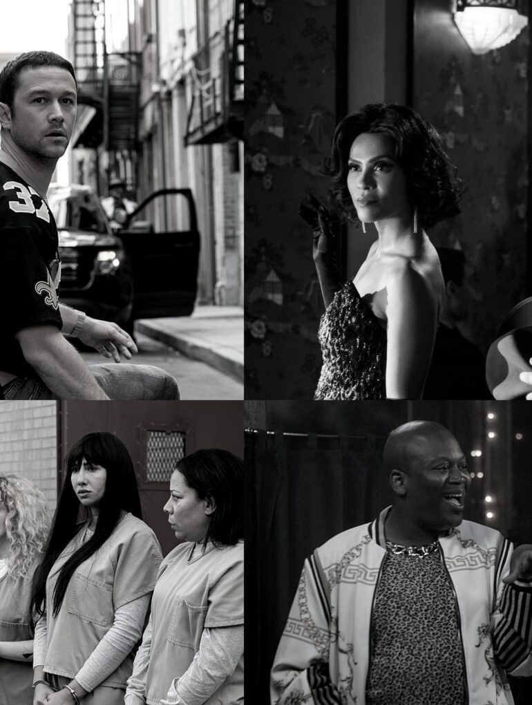 collage of black and white stills from various Netflix shows