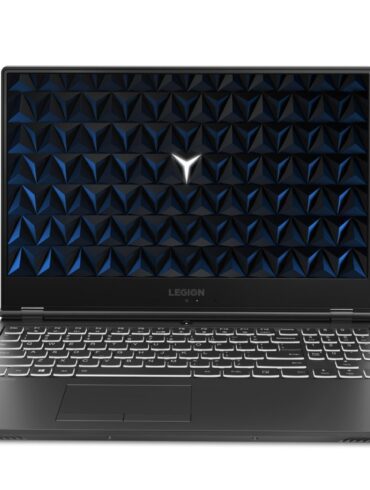 open Lenovo Legion Y540 with Legion logo displayed on the display