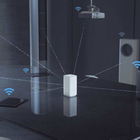 Product image of the OPPO 5G CPE T1a router connected to various smart devices