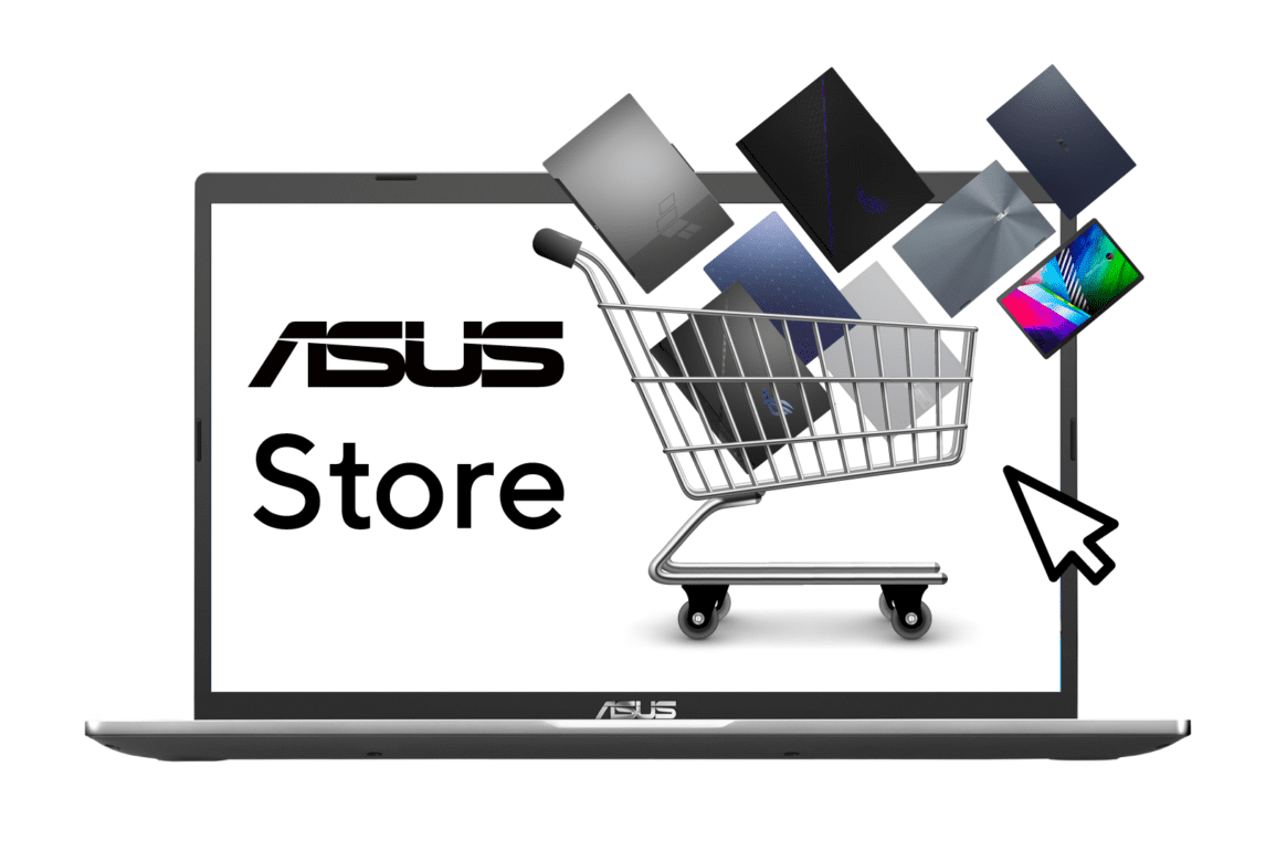 Image of an open ASUS laptop showcasing the ASUS Store