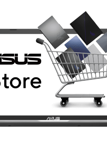 Image of an open ASUS laptop showcasing the ASUS Store