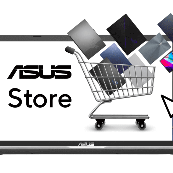 Image of an open ASUS laptop showcasing the ASUS Store