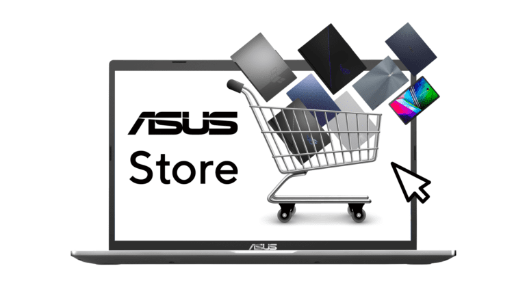 Image of an open ASUS laptop showcasing the ASUS Store