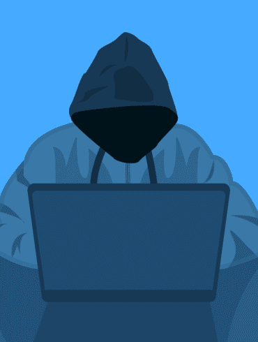 drawing of someone wearing a hoodie with a laptop open in front of them hacking something