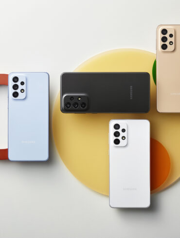 Top down shot of the Samsung Galaxy A33 5G in various colours