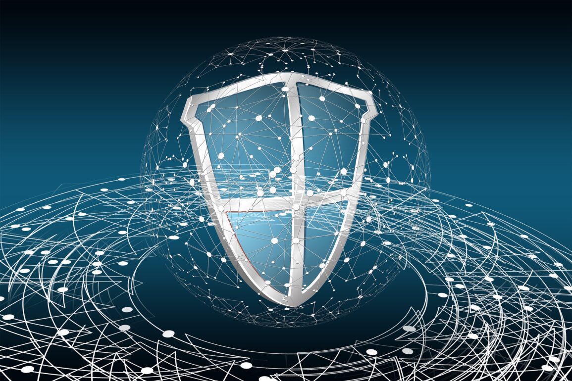 Image representing the internet and a shield to represent cybersecurity