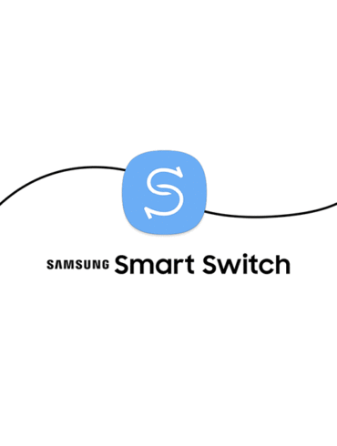 Line drawing showing an unnamed Android device connected to a Samsung phone to transfer data