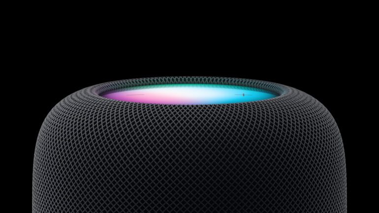 A closeup shot of the new Apple HomePod