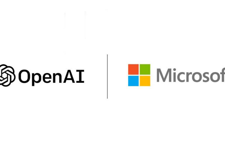 OpenAI and Microsoft logos next to each other against a plain white background