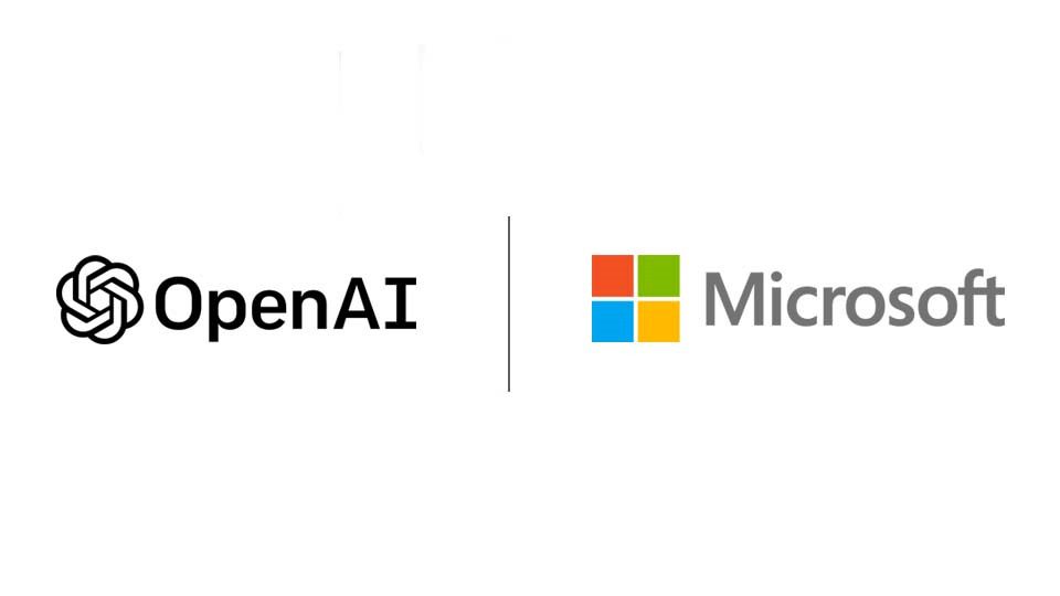 OpenAI and Microsoft logos next to each other against a plain white background