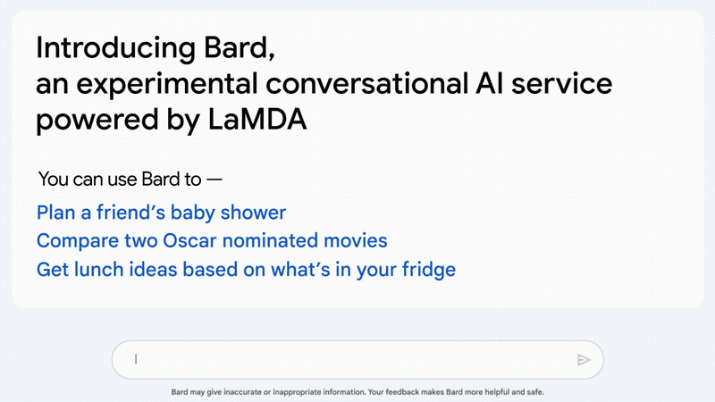 Gif announcing Bard, the new Google AI.