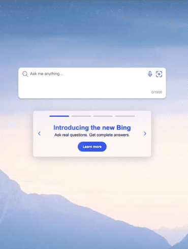 Screenshot of the new Bing homepage powered by ChatGPT